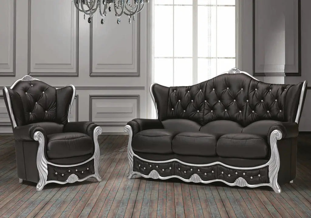 Canapé baroque argenté cuir noir DIANA S.T. Italy