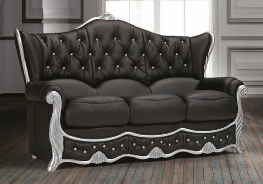 Canapé baroque argenté cuir noir DIANA S.T. Italy