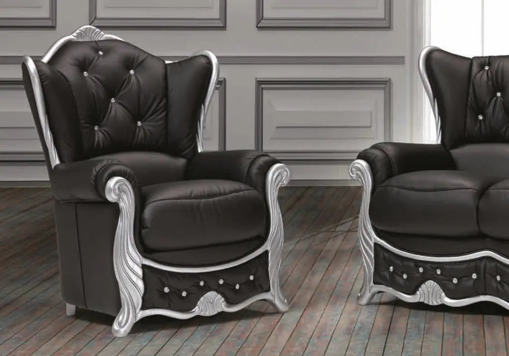 Canapé baroque argenté cuir noir DIANA S.T. Italy