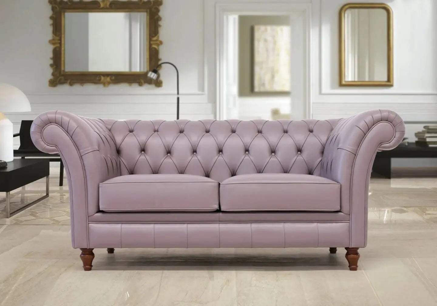 Canapé chesterfield cuir mauve CALIA S.T. Italy