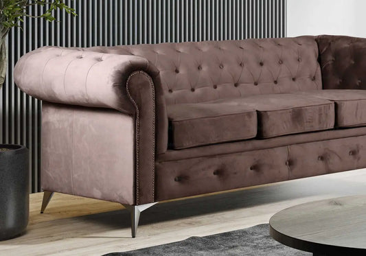 Canapé chesterfield velours moka HUGO - DEKOFLIX