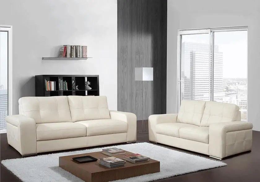 Canapé convertible cuir crème CLÉA - DEKOFLIX