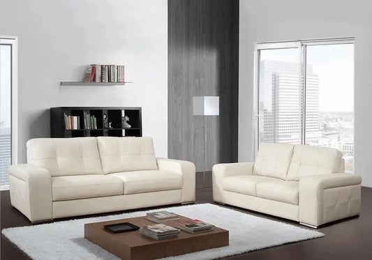Canapé convertible cuir crème CLÉA - DEKOFLIX