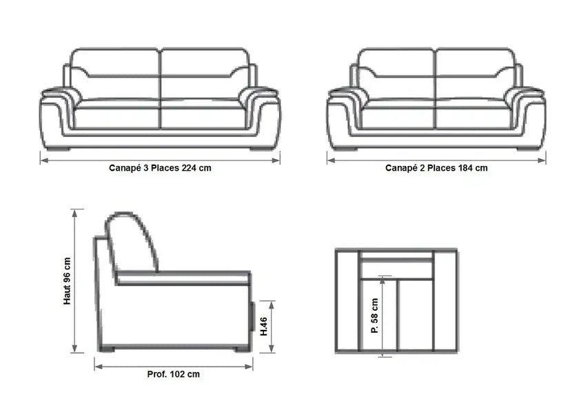 Canapé cuir crème choco design CASSANDRA Made in Italy