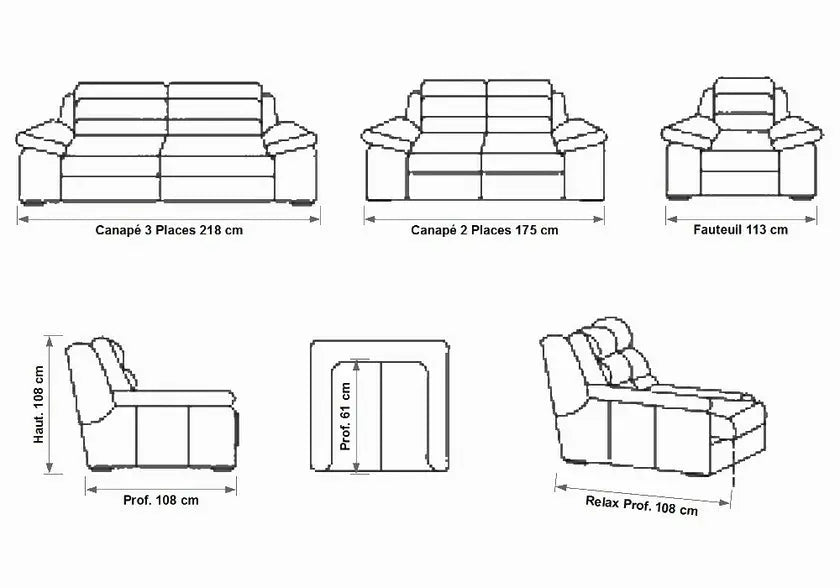Canapé cuir design noir BARBAROS Made in Italy