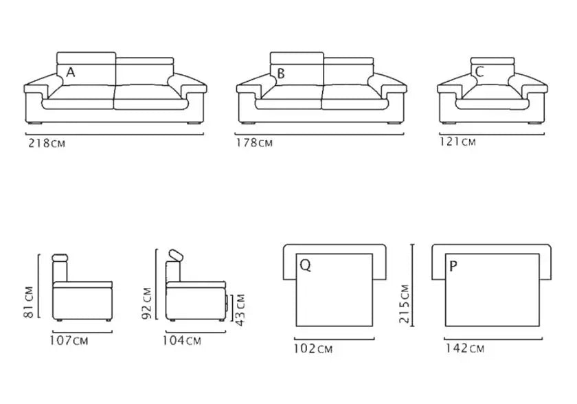 Canapé cuir gris têtières relevables AARON - DEKOFLIX