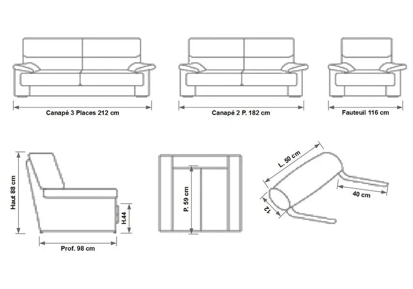Canapé cuir microfibre crème ANNE Made in Italy
