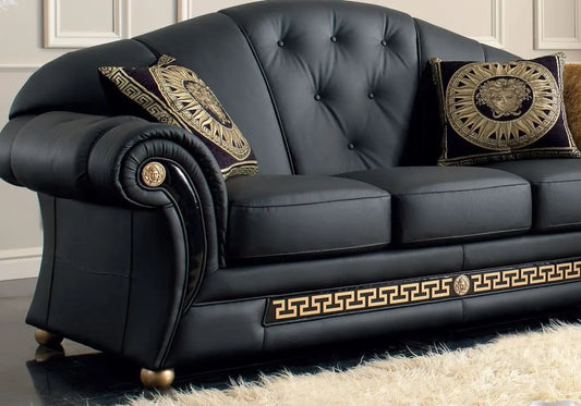 Canapé cuir noir capitonné VERSA S.T. Italy