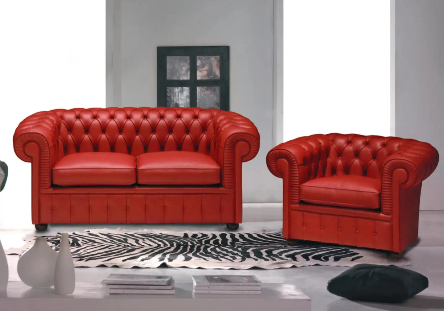 Canapé cuir rouge capitonné CHESTERFIELD S.T. Italy