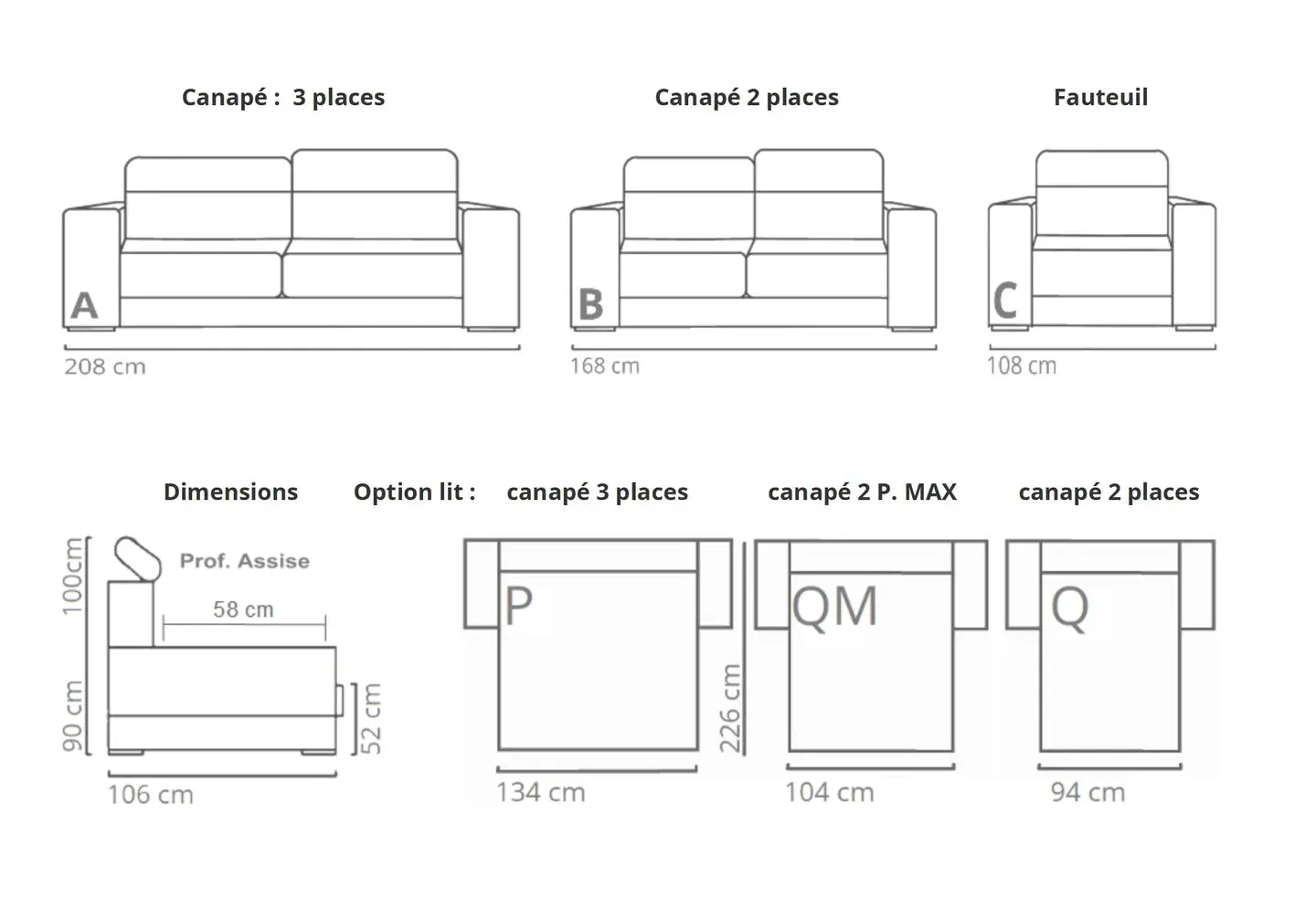 Canapé cuir tissu café têtières CLYDE Made in Italy