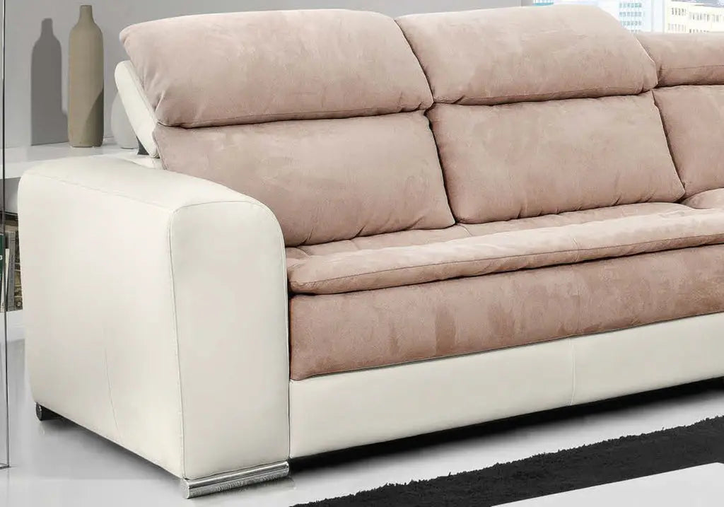 Canapé cuir tissu taupe têtières CLYDE Made in Italy