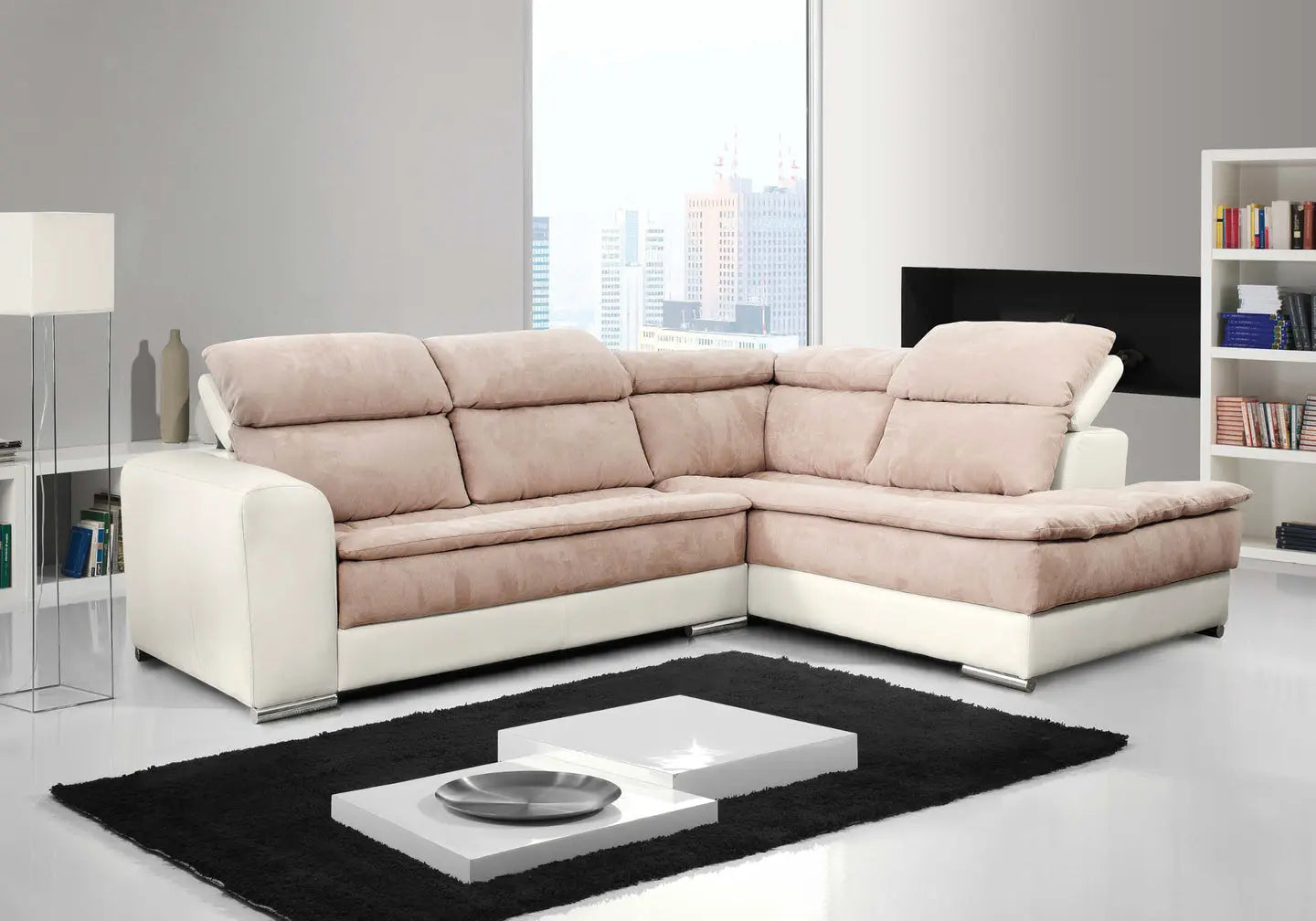 Canapé cuir tissu taupe têtières CLYDE Made in Italy