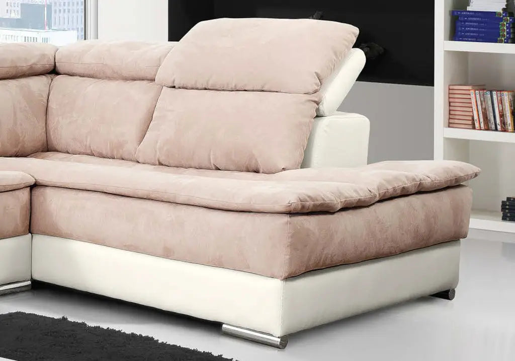 Canapé cuir tissu taupe têtières CLYDE Made in Italy