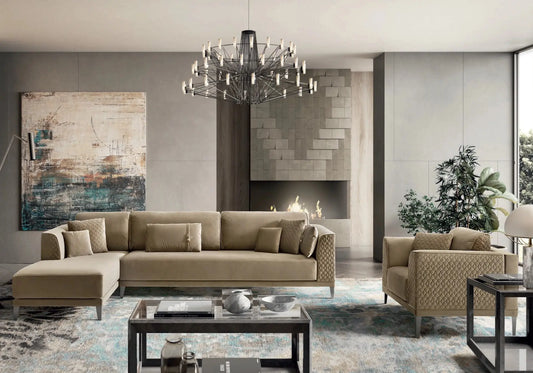 Canapé d'angle capitonné beige ELFY CG Italy