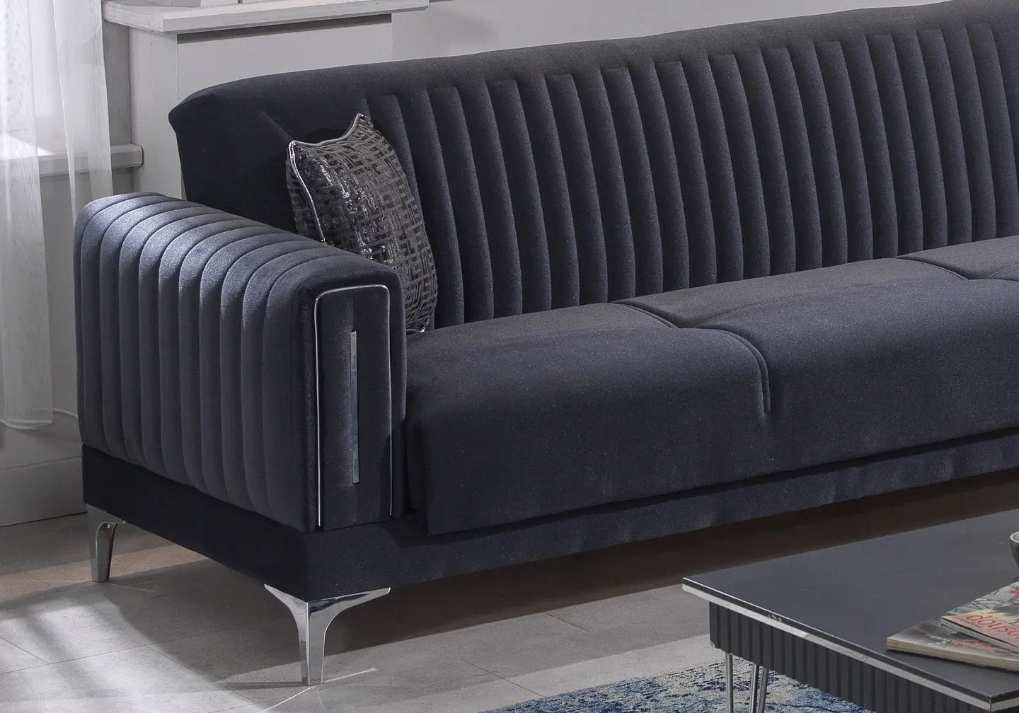 Canapé d'angle en velours gris ASYA Slims Mobilya