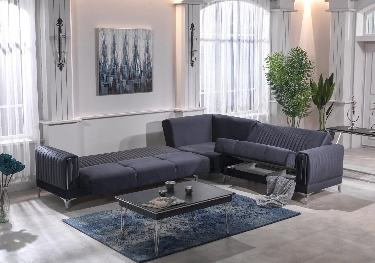 Canapé d'angle en velours gris ASYA Slims Mobilya