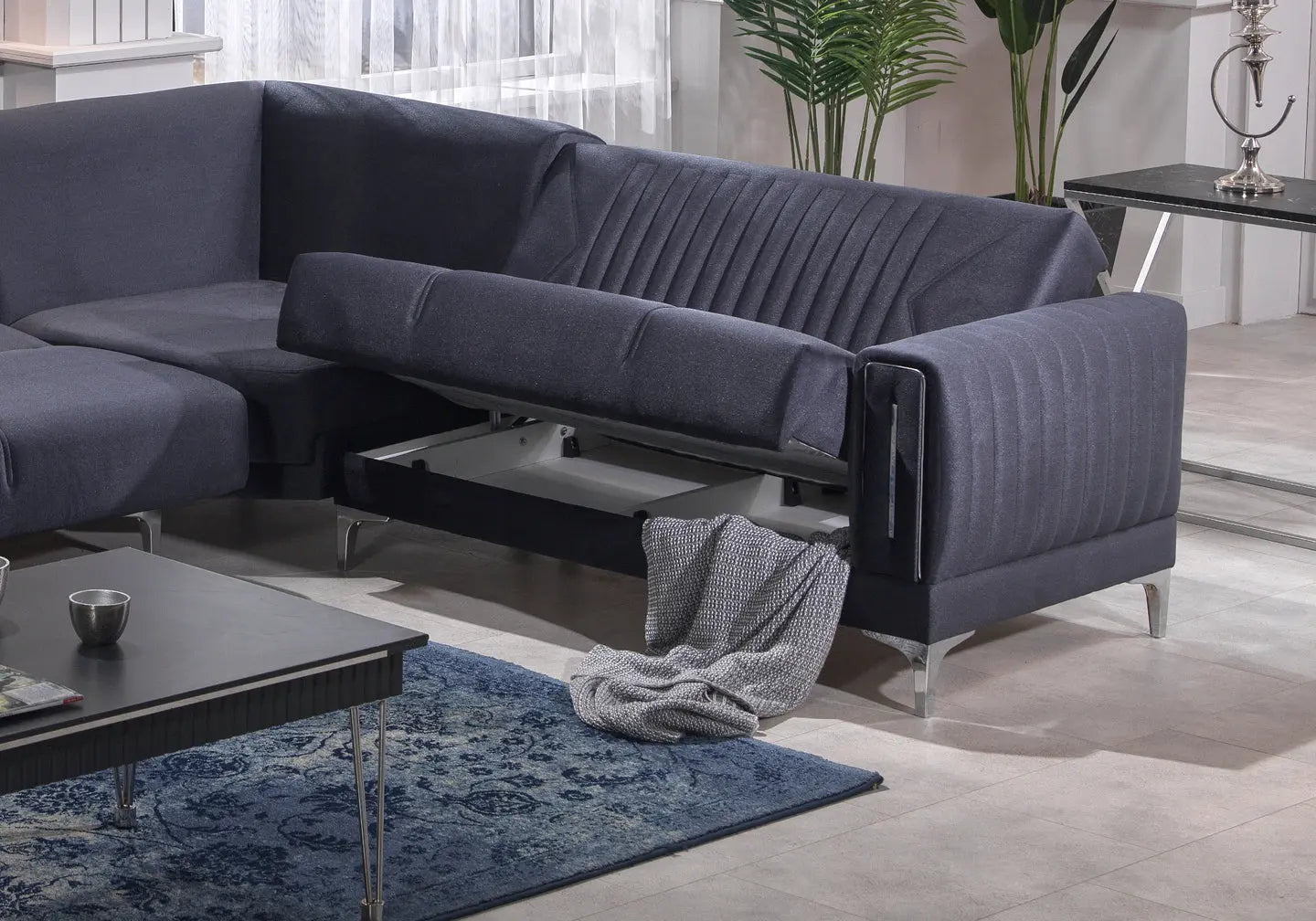 Canapé d'angle en velours gris ASYA Slims Mobilya