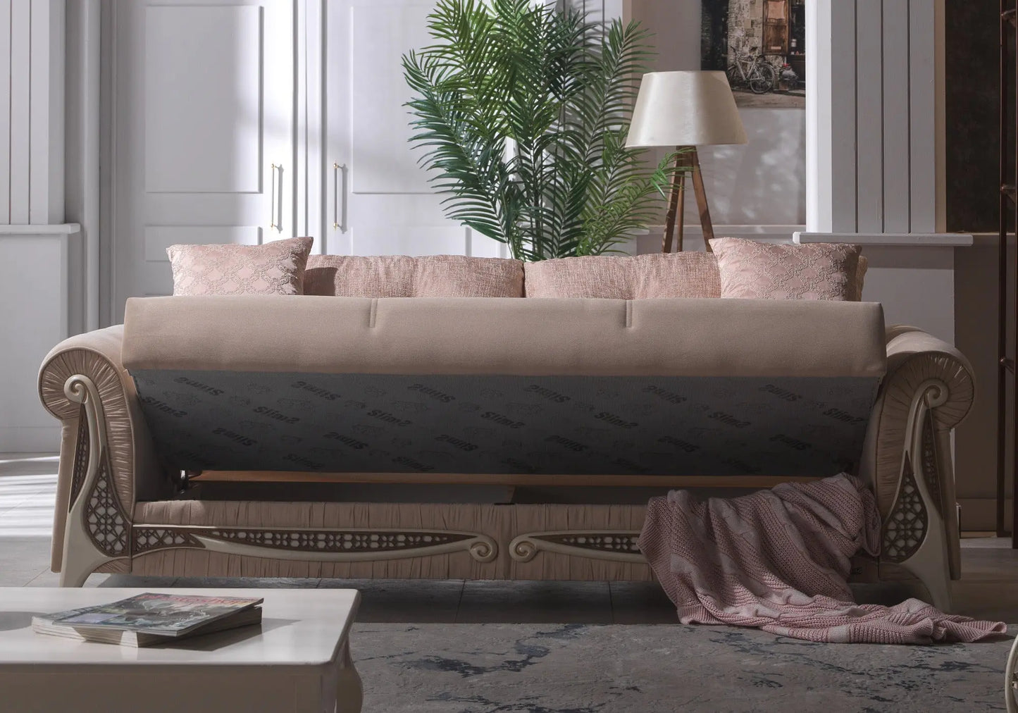 Canapé lit velours crème PRENSES Slims Mobilya