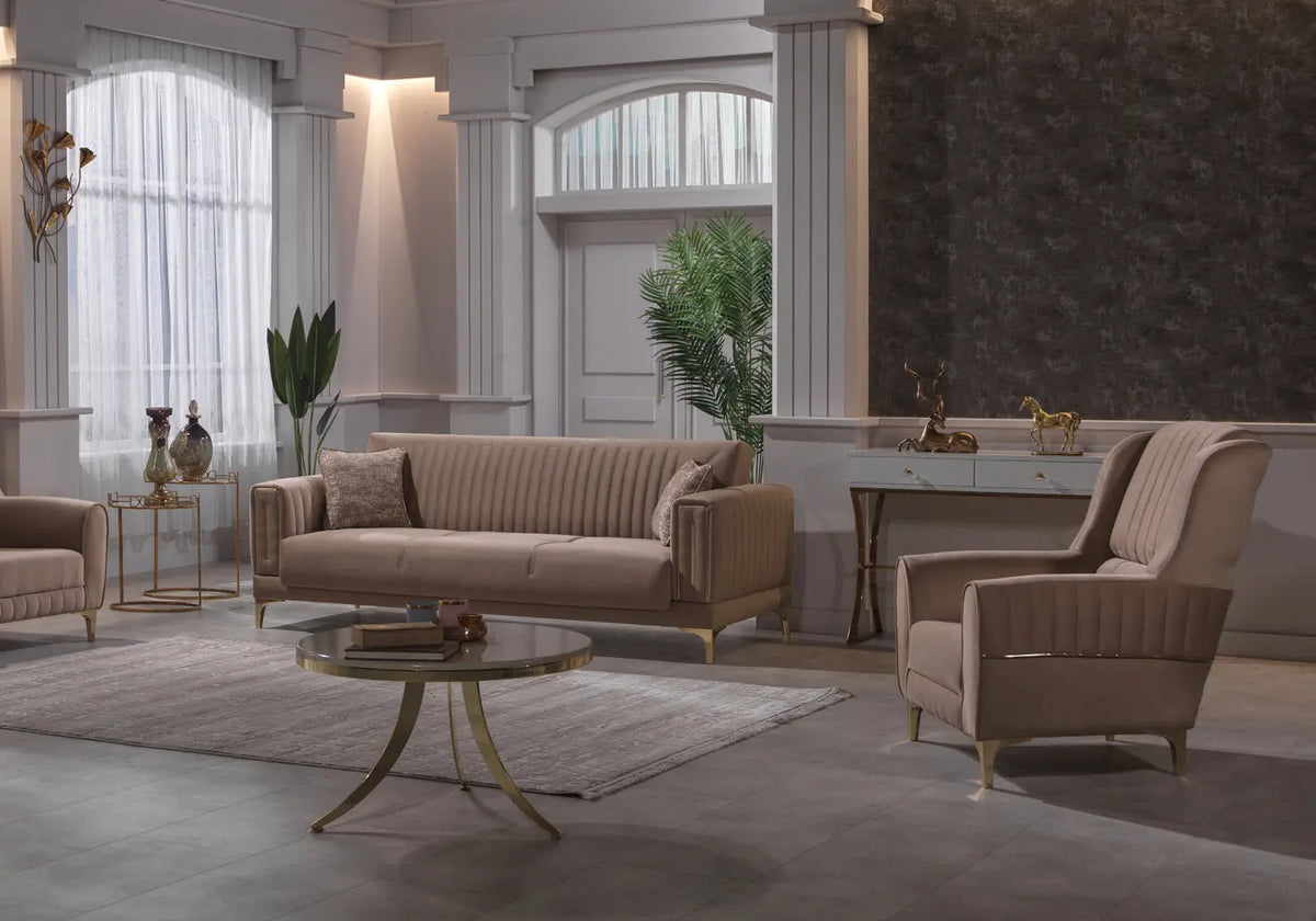 Canapé velours taupe doré ASYA Deluxe Slims Mobilya