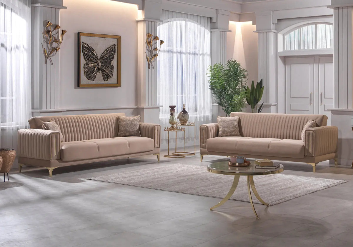 Canapé velours taupe doré ASYA Deluxe Slims Mobilya