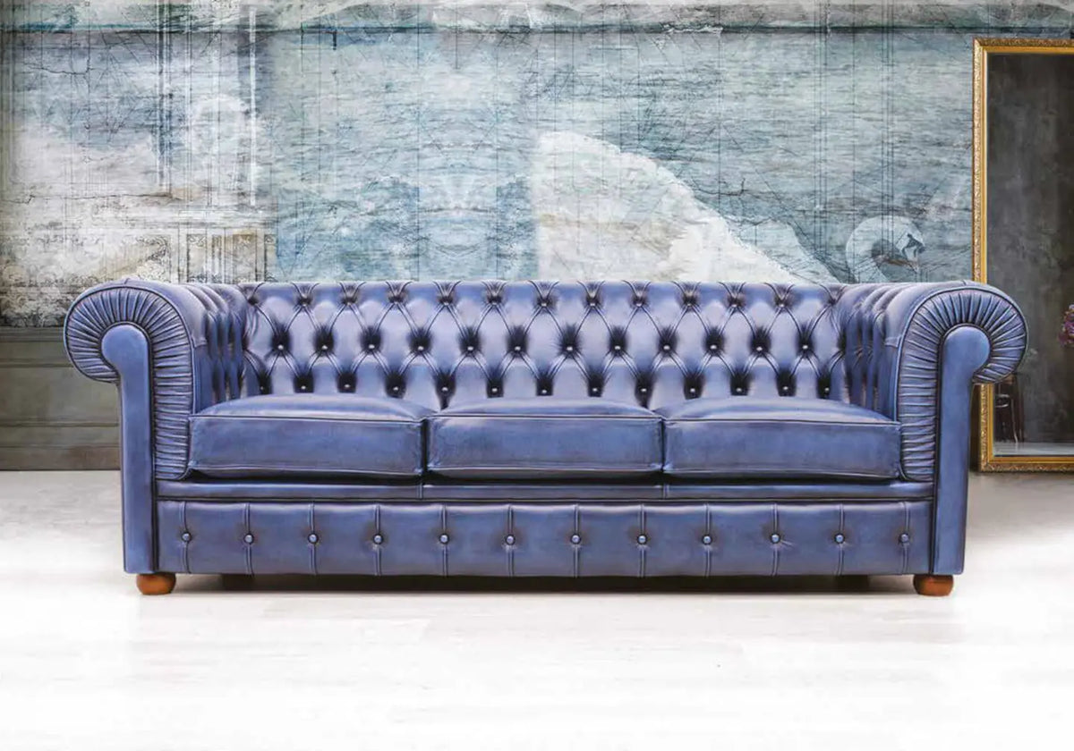 Canapé vintage cuir bleu CHESTERFIELD S.T. Italy
