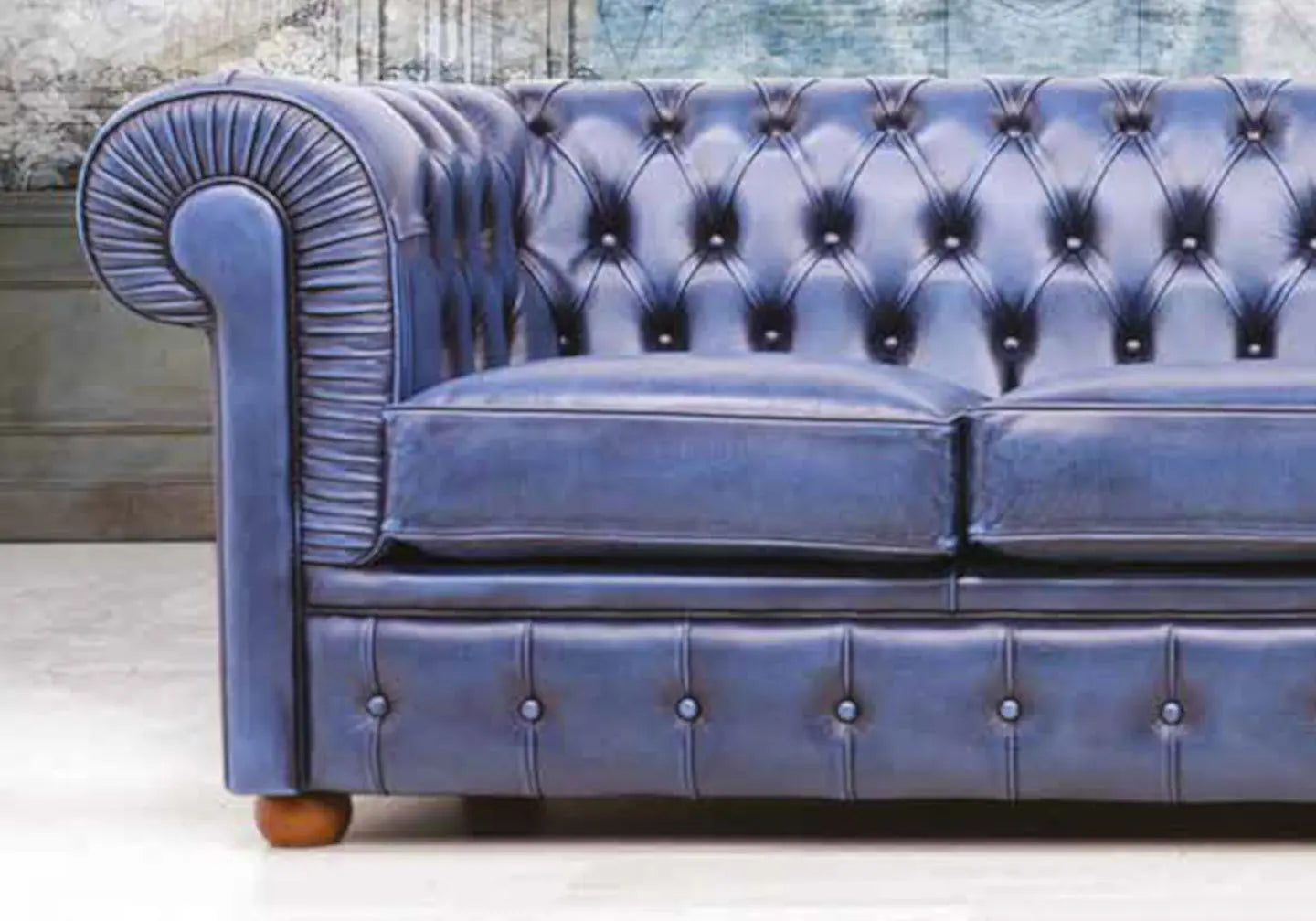 Canapé vintage cuir bleu CHESTERFIELD S.T. Italy
