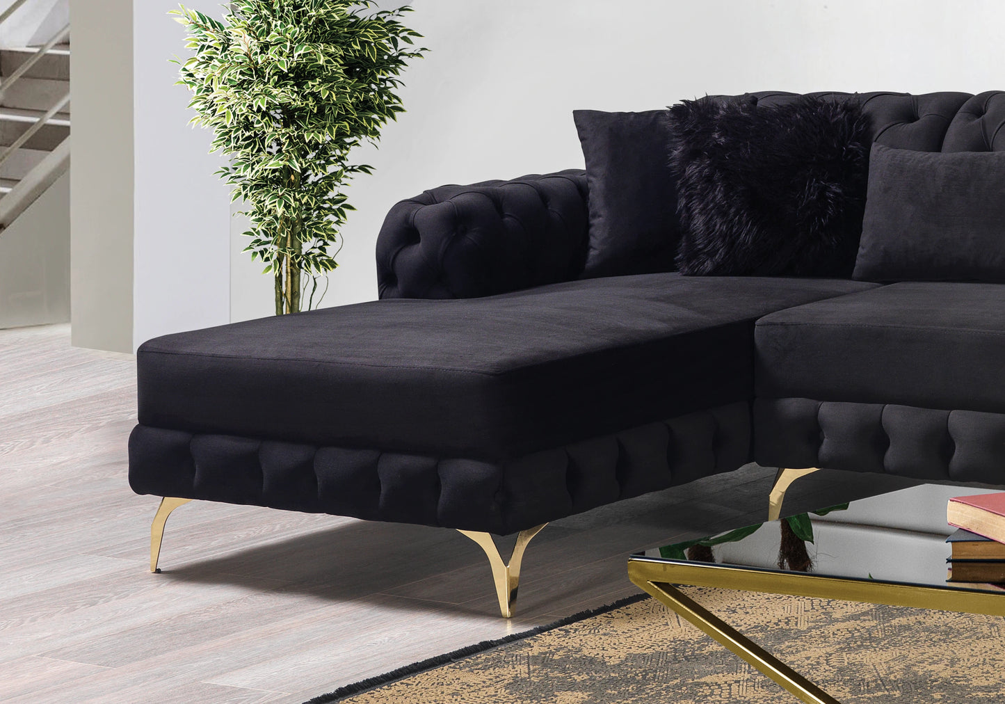 Canapé Turc Angle Méridienne Capitonné Noir Doré – INCI - DEKOFLIX