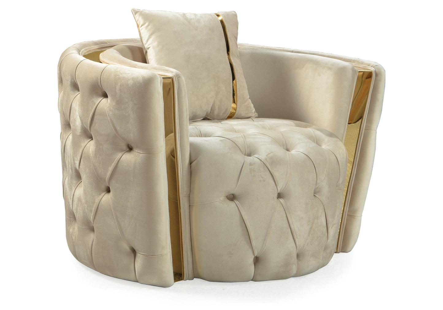 Canapé Turc Capitonné Chester Velours Beige Doré - NAPOLI - DEKOFLIX