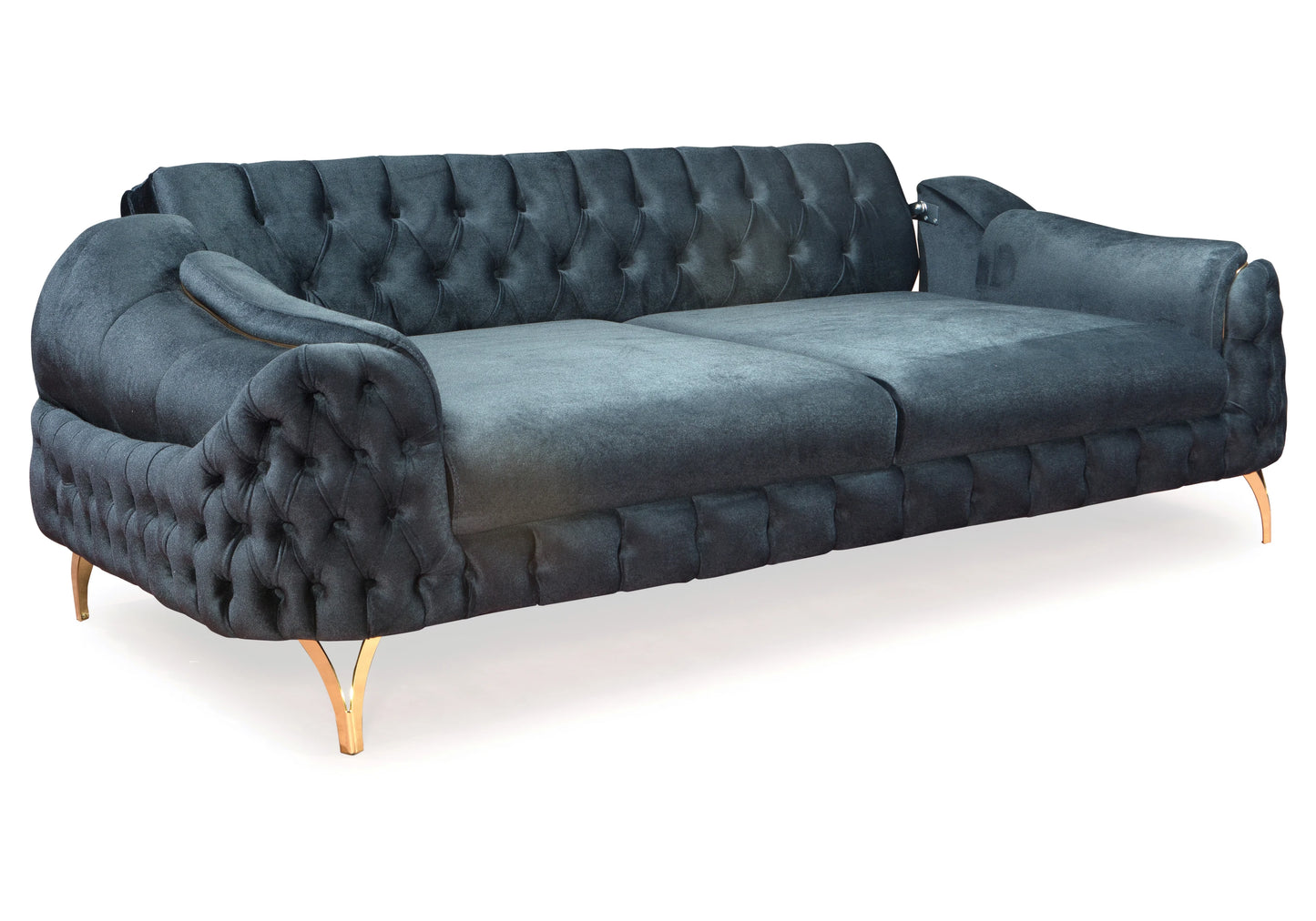 Canapé Turc Capitonné Velours Anthracite Doré - BELLA - DEKOFLIX