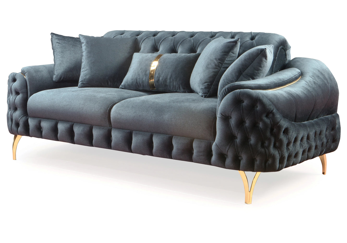 Canapé Turc Capitonné Velours Anthracite Doré - BELLA - DEKOFLIX