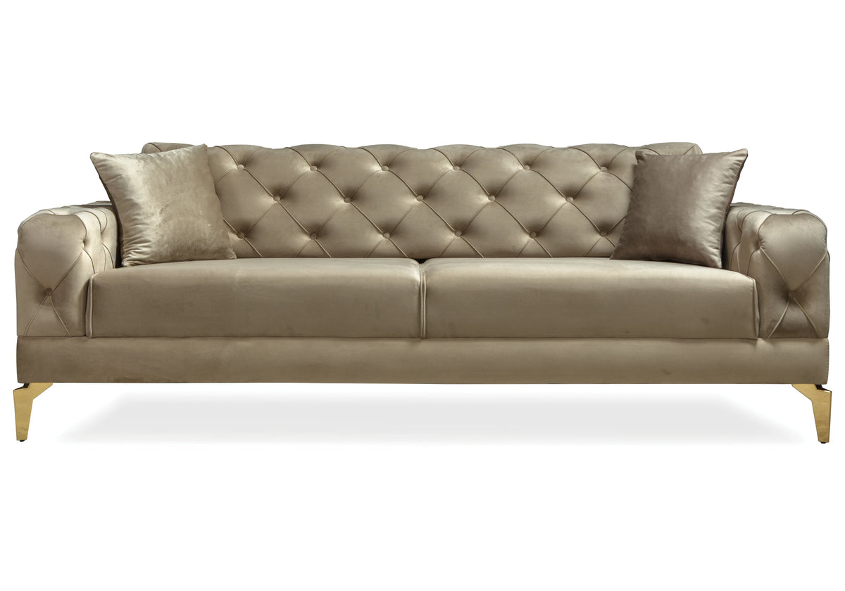 Canapé Turc Capitonné Velours Beige Doré Chesterfield – ELLA - DEKOFLIX