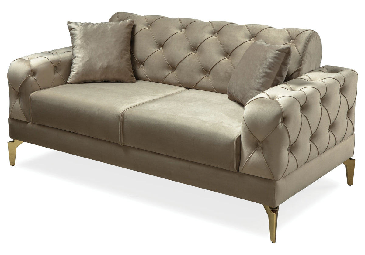 Canapé Turc Capitonné Velours Beige Doré Chesterfield – ELLA - DEKOFLIX