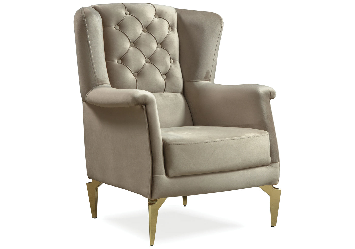 Canapé Turc Capitonné Velours Beige Doré Chesterfield – ELLA - DEKOFLIX