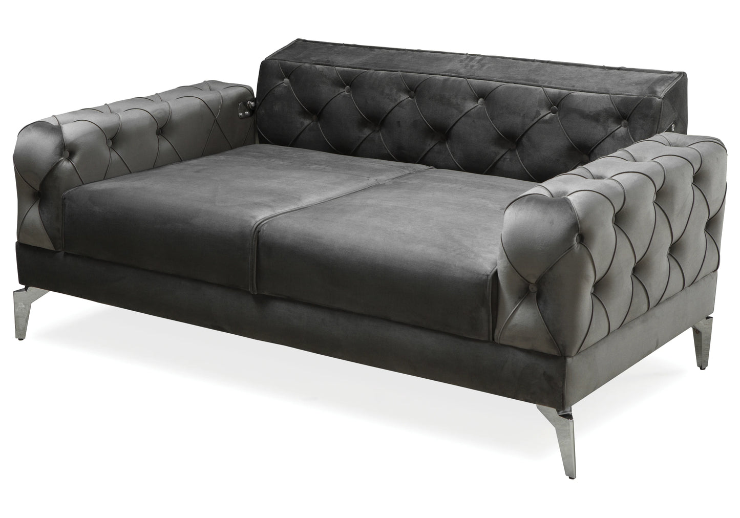 Canapé Turc Capitonné Velours Gris Argent Chesterfield – ELLA - DEKOFLIX