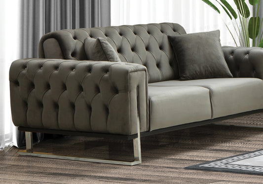 Canapé Turc Capitonné Velours Gris Argent Chesterfield – INCI - DEKOFLIX