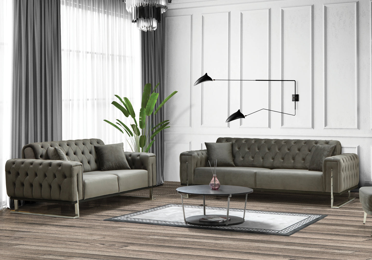 Canapé Turc Capitonné Velours Gris Argent Chesterfield – INCI - DEKOFLIX
