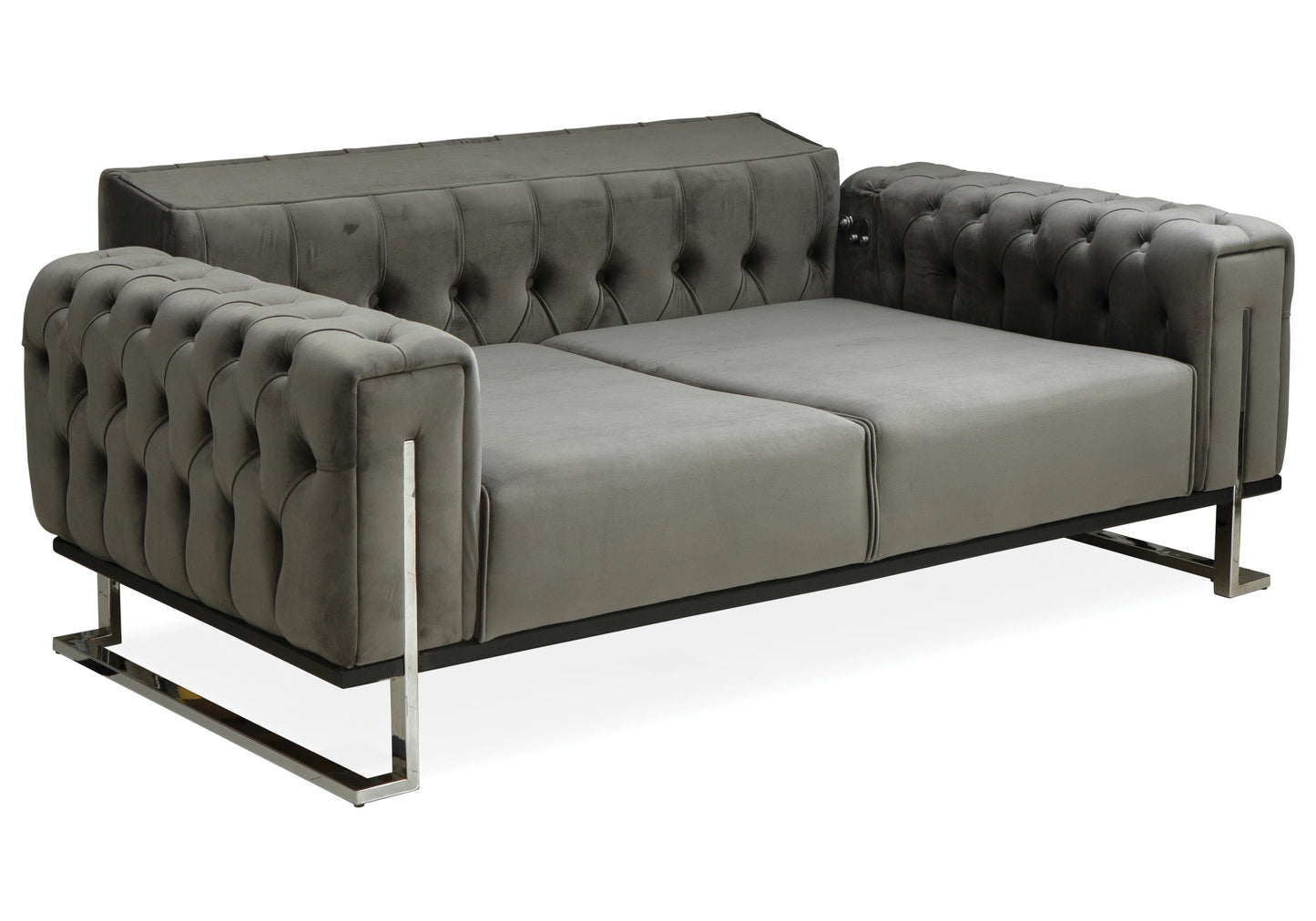 Canapé Turc Capitonné Velours Gris Argent Chesterfield – INCI - DEKOFLIX