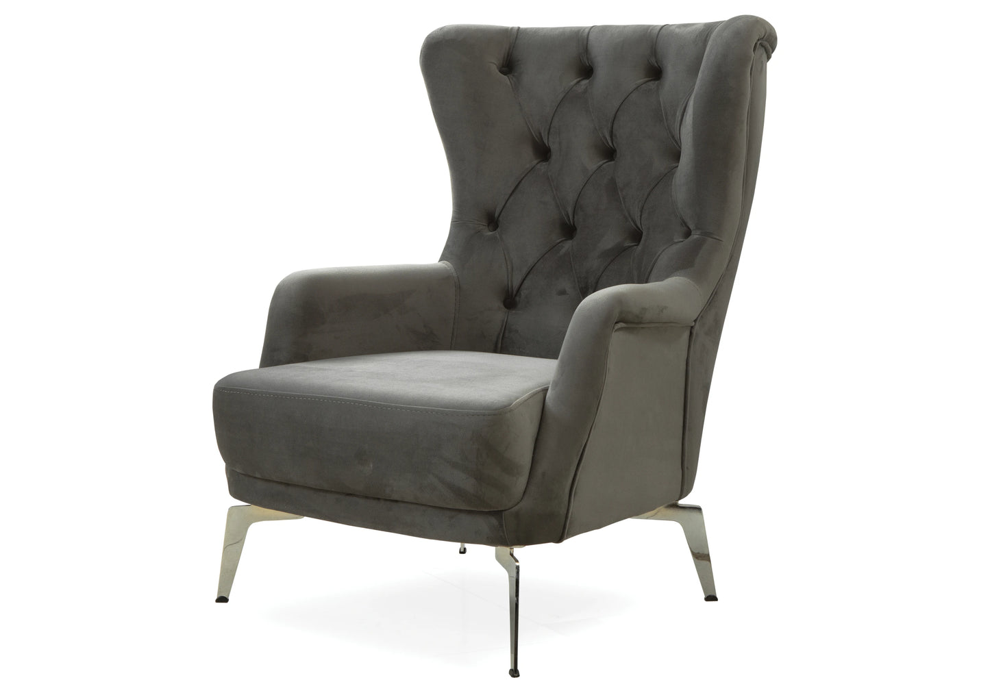 Canapé Turc Capitonné Velours Gris Argent Chesterfield – INCI - DEKOFLIX