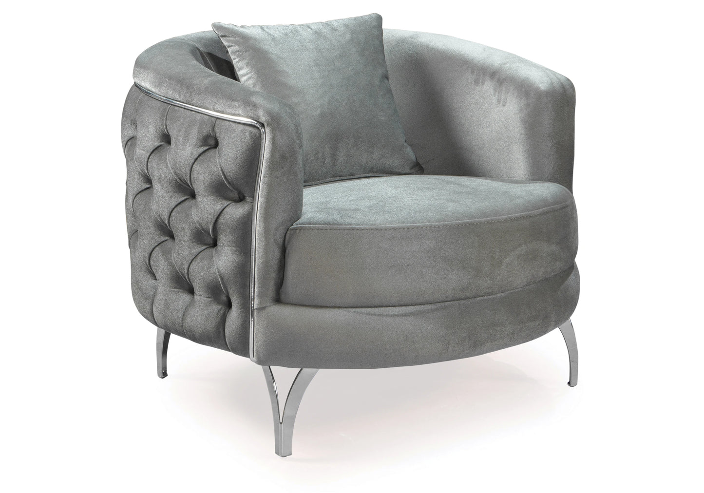 Canapé Turc Capitonné Velours Gris Argent – BELLA - DEKOFLIX