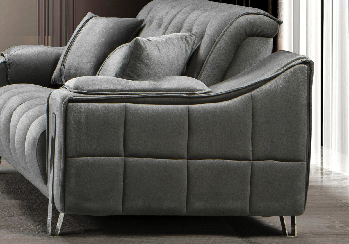 Canapé Turc Capitonné Velours Gris Design Argent – SINEM - DEKOFLIX