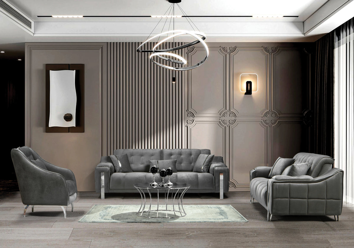 Canapé Turc Capitonné Velours Gris Design Argent – SINEM - DEKOFLIX