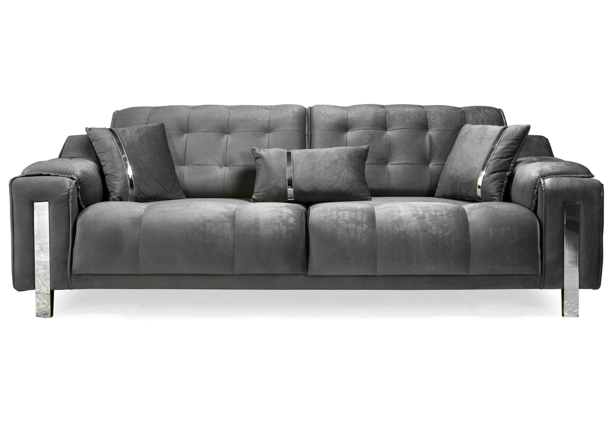 Canapé Turc Capitonné Velours Gris Design Argent – SINEM - DEKOFLIX