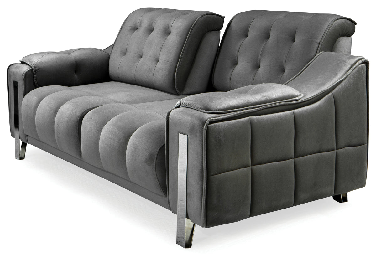 Canapé Turc Capitonné Velours Gris Design Argent – SINEM - DEKOFLIX