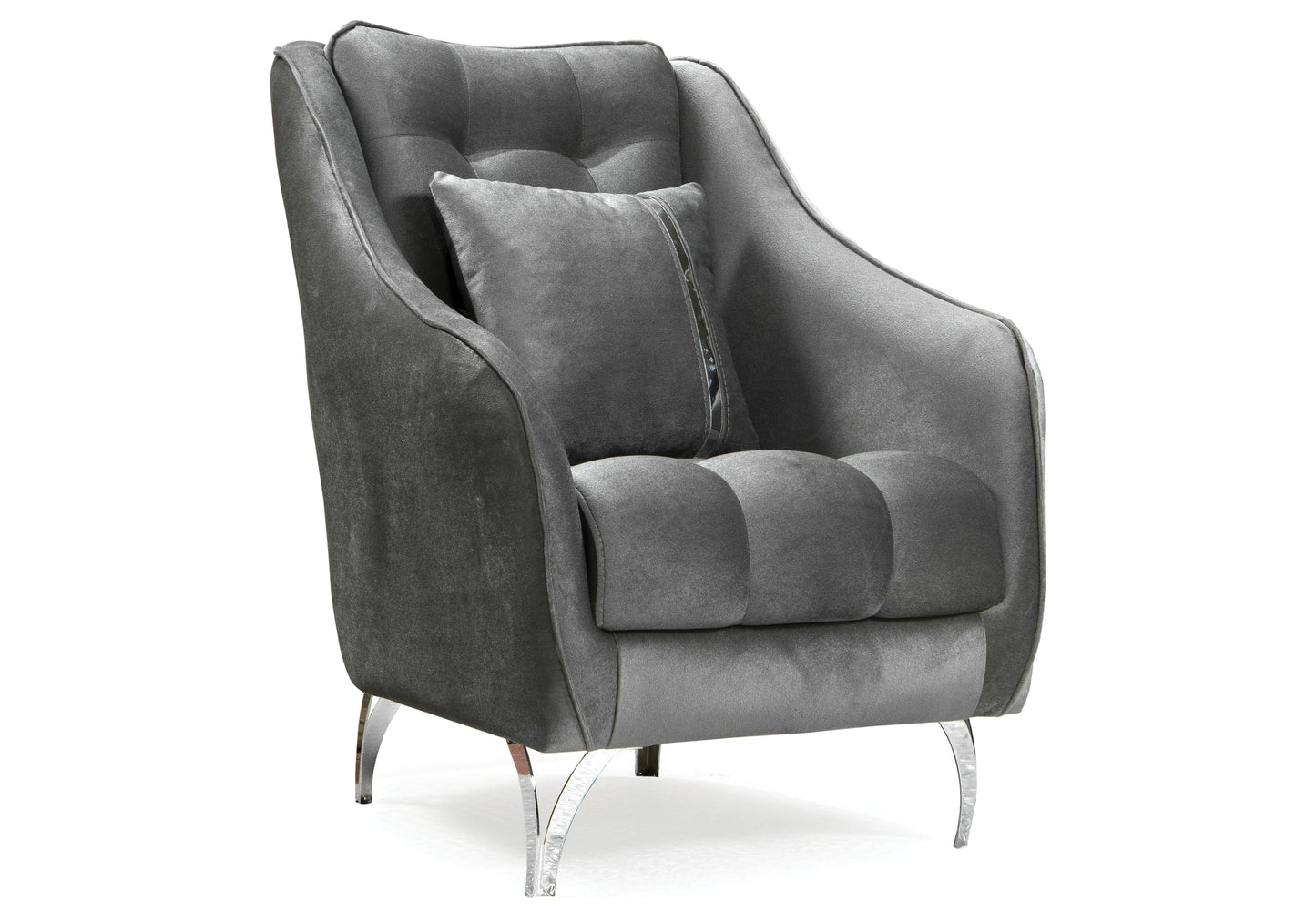 Canapé Turc Capitonné Velours Gris Design Argent – SINEM - DEKOFLIX