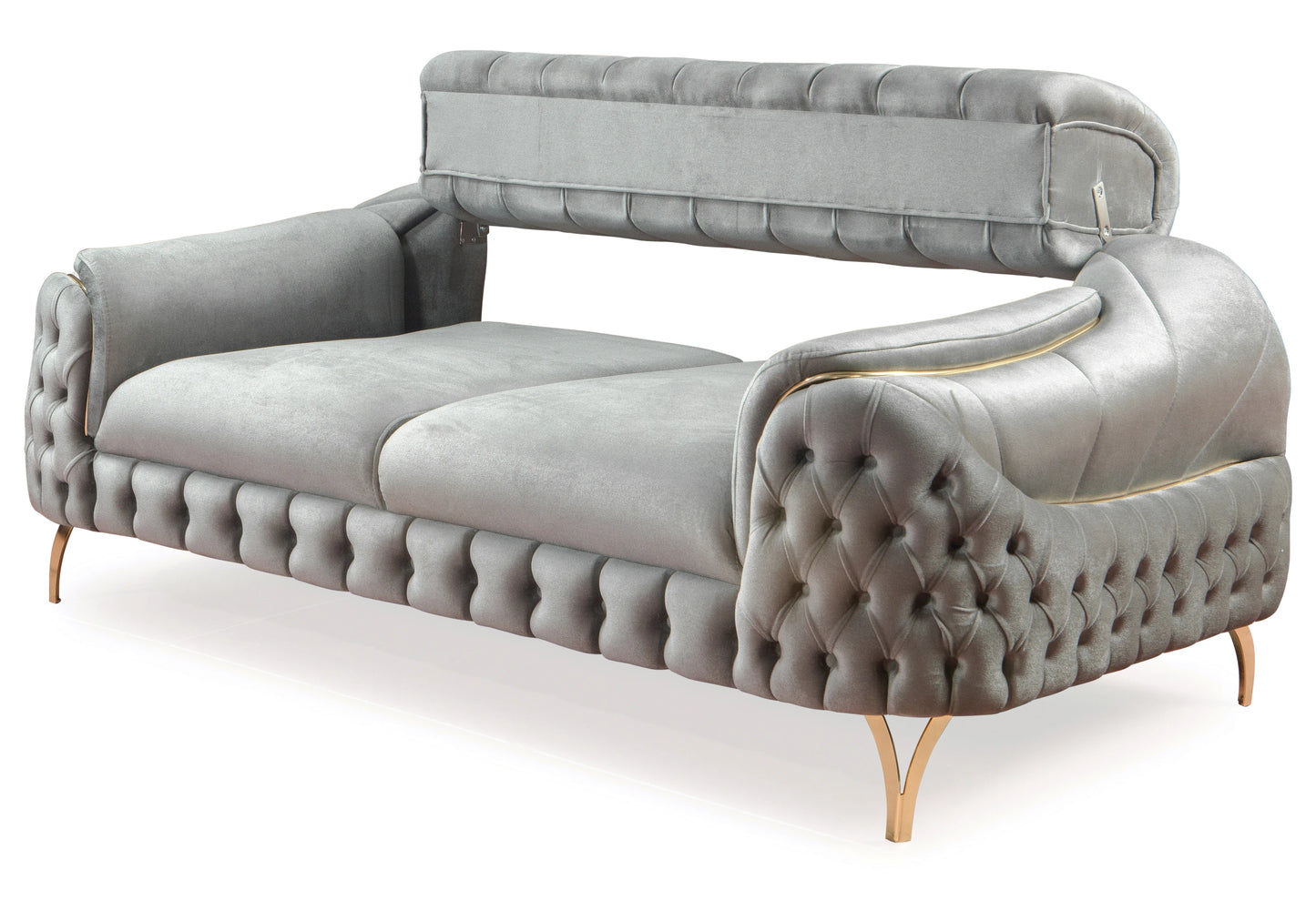 Canapé Turc Capitonné Velours Gris Doré – BELLA - DEKOFLIX