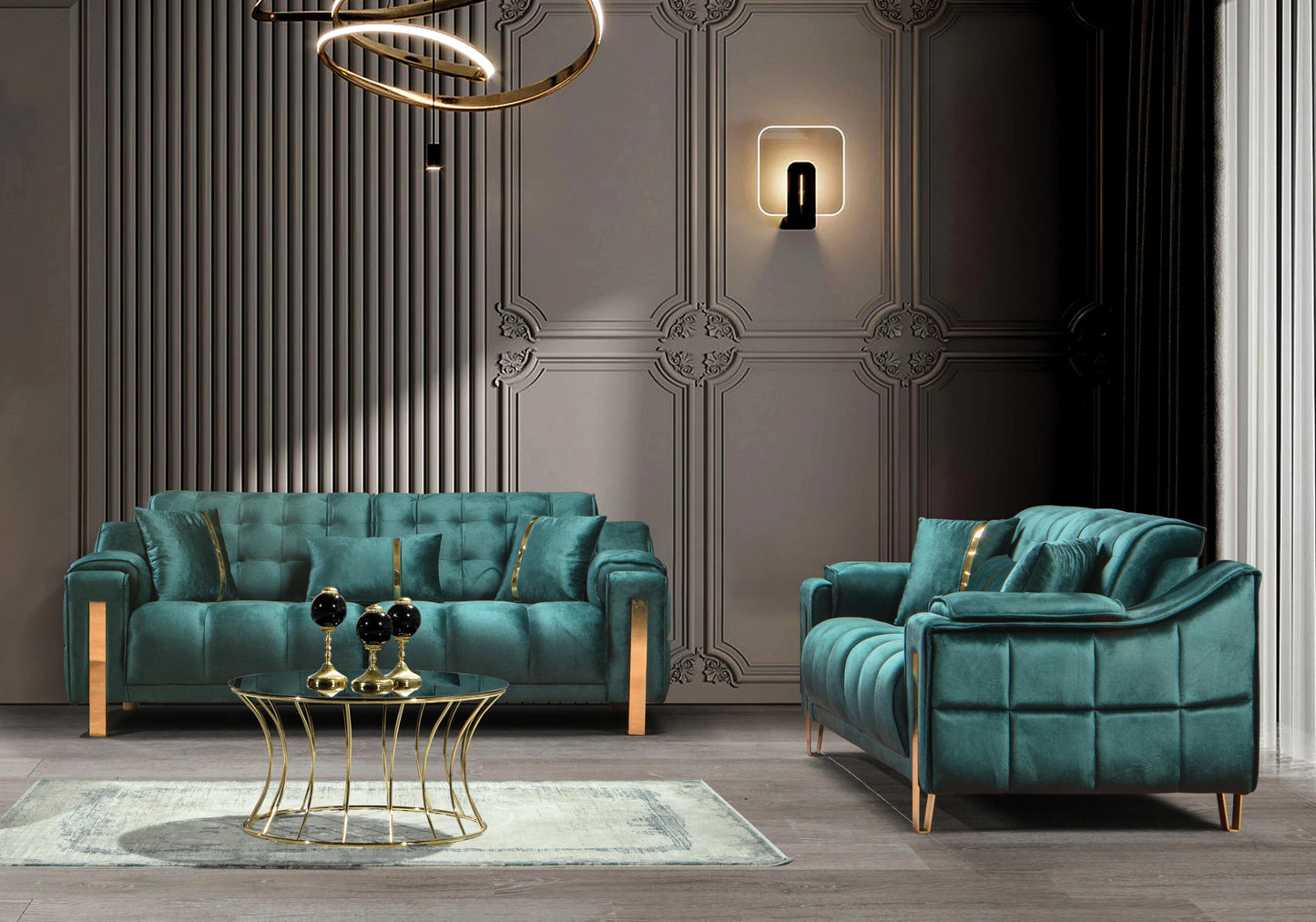 Canapé Turc Capitonné Velours Vert Design Doré – SINEM - DEKOFLIX