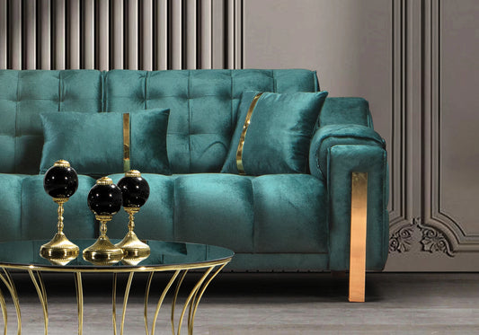 Canapé Turc Capitonné Velours Vert Design Doré – SINEM - DEKOFLIX
