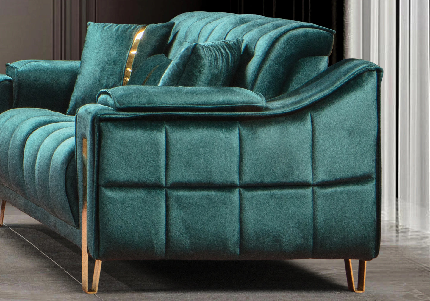 Canapé Turc Capitonné Velours Vert Design Doré – SINEM - DEKOFLIX