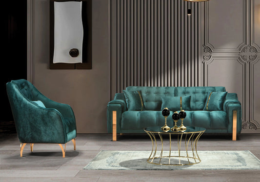 Canapé Turc Capitonné Velours Vert Design Doré – SINEM - DEKOFLIX