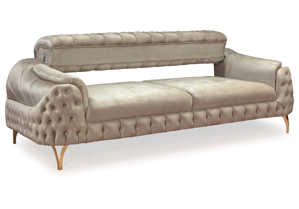 Canapé Turc Capitonné Velours Beige Doré – BELLA - DEKOFLIX